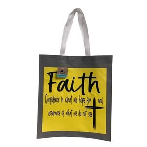 New Upcycled Hand Printed God Faith in What We Hope Bible Quote Shopper Tote Bag